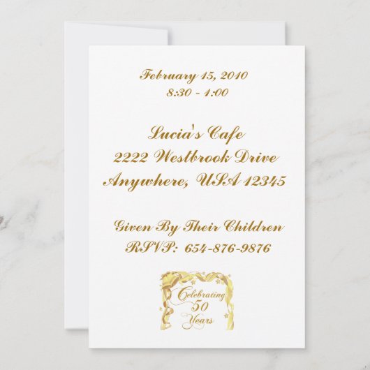 Uitnodigingskaart voor 50-jarig jubileumfeest kaart (Achterkant)