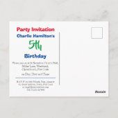 Uitnodigingskaart voor 5e verjaardag briefkaart (Achterkant)