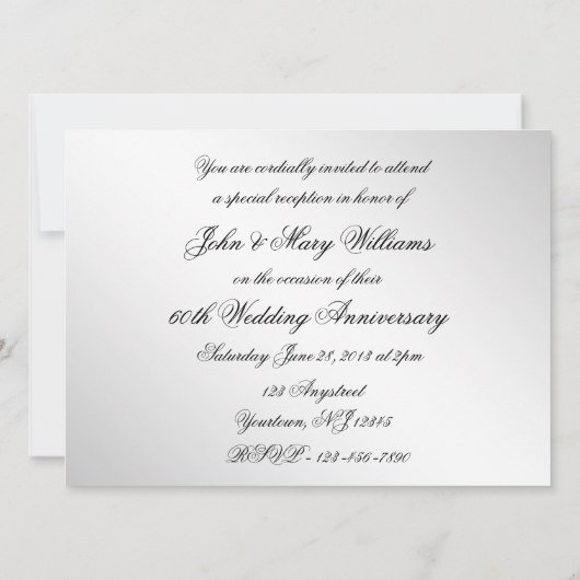 Uitnodigingskaart voor 60-jarig huwelijksjubileum kaart (Achterkant)