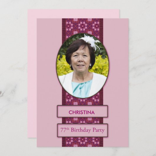 Uitnodigingskaart voor 77ste verjaardagsfeest met  kaart (Voorkant / Achterkant)