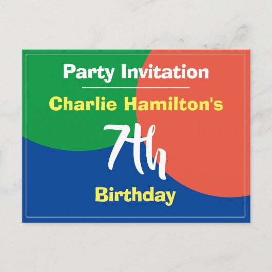 Uitnodigingskaart voor 7e verjaardag briefkaart (Voorkant)