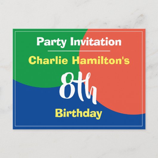 Uitnodigingskaart voor 8e verjaardag briefkaart (Voorkant)