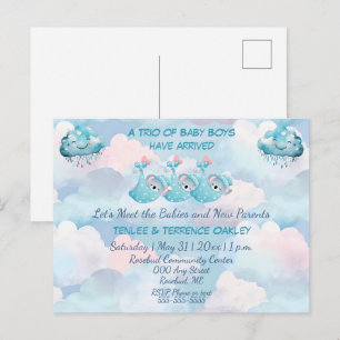 Uitnodigingskaart voor babyboyshower Drie baby jon Briefkaart