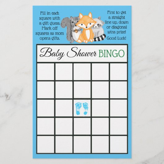 Uitnodigingskaart voor babyshower-spellen met bosd flyer (Voorkant)