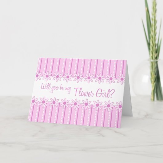 Uitnodigingskaart voor bloemenmeisje met roze stre (Voorkant)