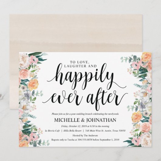 Uitnodigingskaart voor bruidsontbijt na het huweli kaart (Voorkant / Achterkant)