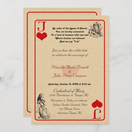 Uitnodigingskaart voor bruiloft "Alice in Wonderla Kaart (Voorkant / Achterkant)