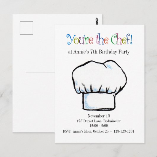 Uitnodigingskaart voor de chef-kok briefkaart (Voorkant / Achterkant)