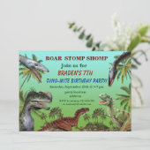 Uitnodigingskaart voor dinosaurus verjaardagsfeest kaart (Staand voorkant)