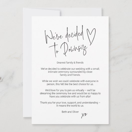 Uitnodigingskaart voor een bescheiden bruiloft aankondiging (Voorkant)