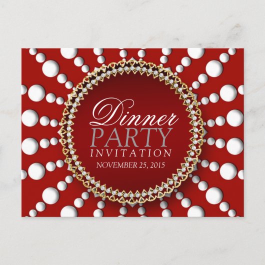 Uitnodigingskaart voor een dinerfeest met een Rood Uitnodiging Briefkaart (Voorkant)