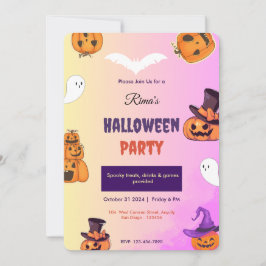 Uitnodigingskaart voor een roze Halloween pompoenf Kaart