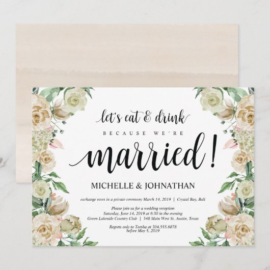 Uitnodigingskaart voor elopement-receptie met eten kaart (Voorkant / Achterkant)