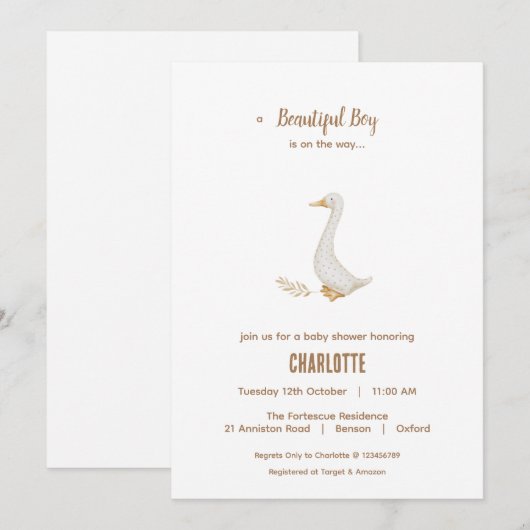 Uitnodigingskaart voor ganzenbabyfeestje kaart (Voorkant / Achterkant)