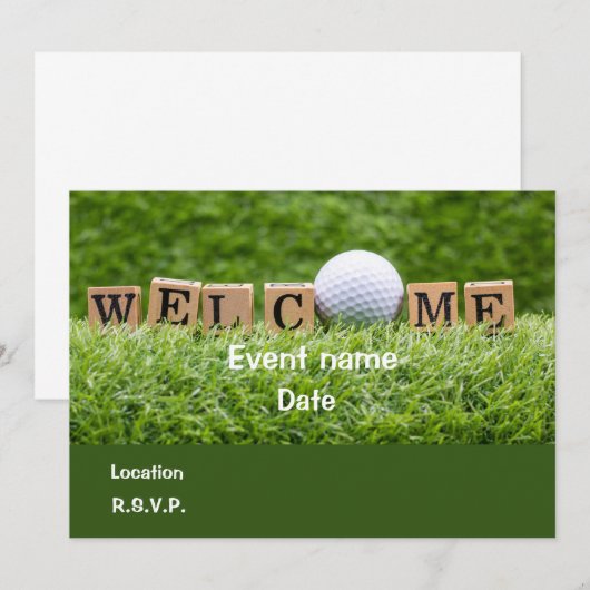 Uitnodigingskaart voor golfbal en tee welkom feest kaart (Voorkant / Achterkant)