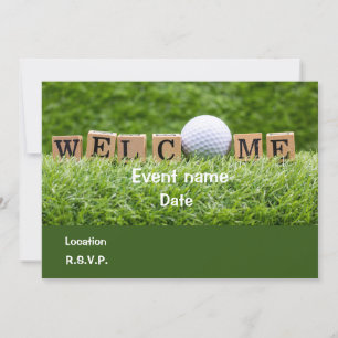 Uitnodigingskaart voor golfbal en tee welkom feest kaart