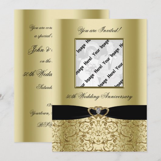 Uitnodigingskaart voor gouden huwelijksjubileum me kaart (Voorkant / Achterkant)