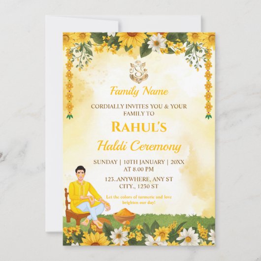 Uitnodigingskaart voor Groom Haldi-ceremonie Kaart (Voorkant)