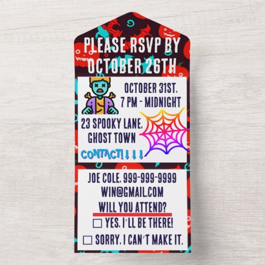 Uitnodigingskaart voor Halloween met griezelig roo All In One Uitnodiging (Binnen)