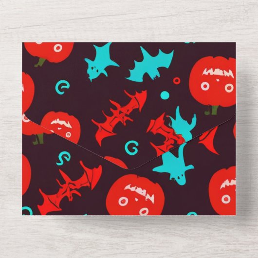 Uitnodigingskaart voor Halloween met griezelig roo All In One Uitnodiging (Achterkant)