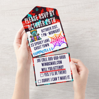 Uitnodigingskaart voor Halloween met griezelig roo All In One Uitnodiging