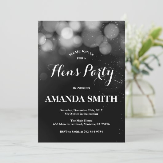 Uitnodigingskaart voor Hen Party met Zilver Glitte Kaart (Staand voorkant)