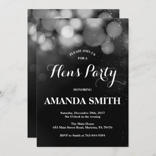 Uitnodigingskaart voor Hen Party met Zilver Glitte Kaart (Voorkant / Achterkant)