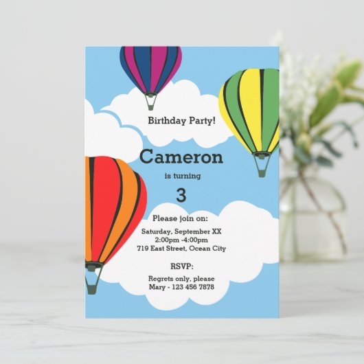 Uitnodigingskaart voor het 3e verjaardagsfeest met kaart (Staand voorkant)