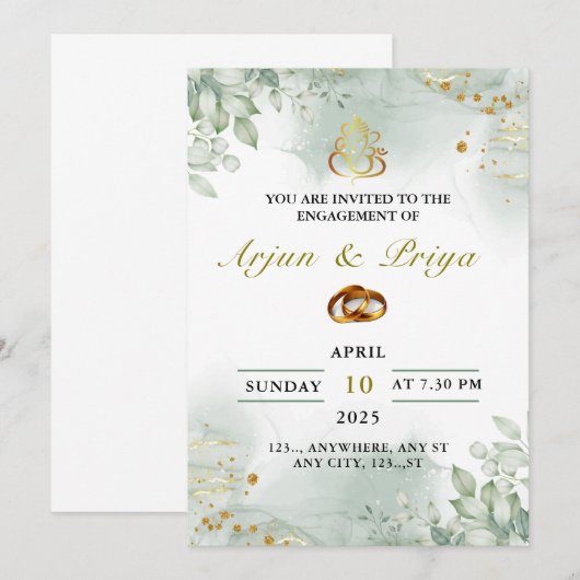 Uitnodigingskaart voor Indiaase verloving, ringcer Kaart (Voorkant / Achterkant)