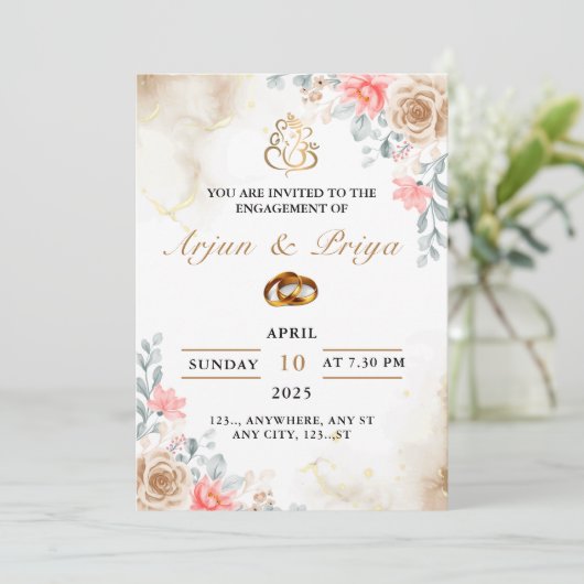 Uitnodigingskaart voor Indiase verloving, ringcere Kaart (Staand voorkant)