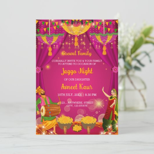 Uitnodigingskaart voor Jaggo-nacht, ceremoniekaart Kaart (Staand voorkant)