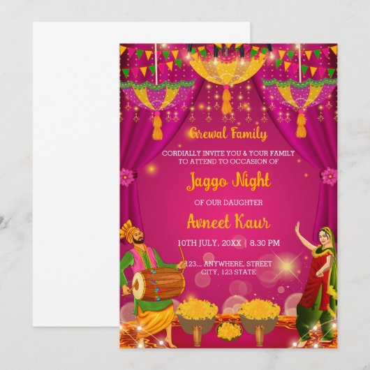 Uitnodigingskaart voor Jaggo-nacht, ceremoniekaart Kaart (Voorkant / Achterkant)