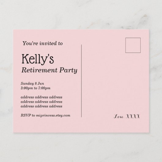 Uitnodigingskaart voor pensioneringspartij met rod uitnodiging briefkaart (Achterkant)