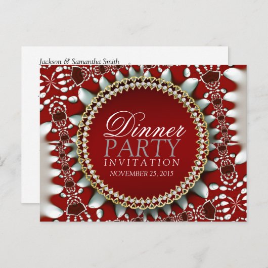 Uitnodigingskaart voor Rood & Zilver thema dinerfe Uitnodiging Briefkaart (Voorkant / Achterkant)