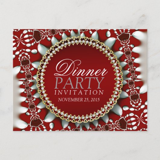 Uitnodigingskaart voor Rood & Zilver thema dinerfe Uitnodiging Briefkaart (Voorkant)