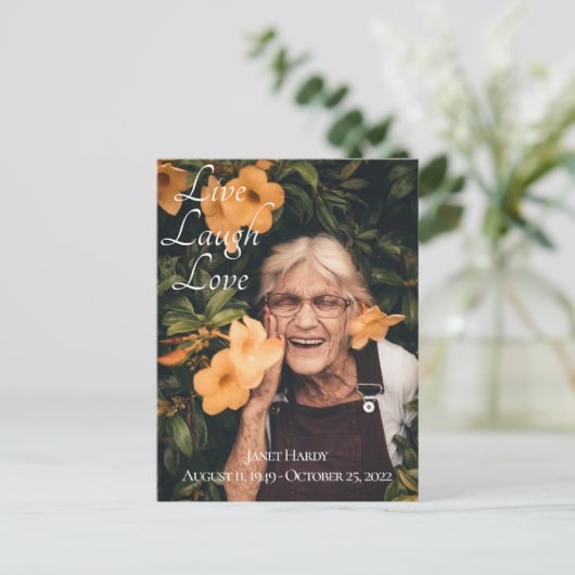 Uitnodigingskaart voor rouwdienst met de tekst 'Le Briefkaart (Staand voorkant)