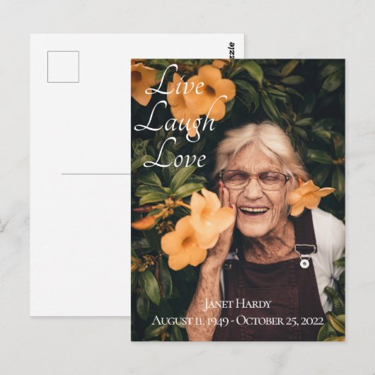 Uitnodigingskaart voor rouwdienst met de tekst 'Le Briefkaart (Voorkant / Achterkant)