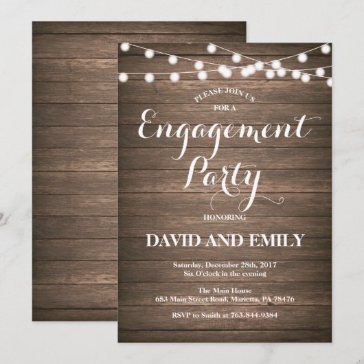 Uitnodigingskaart voor Rustic Wood Engagement Part Kaart (Voorkant / Achterkant)