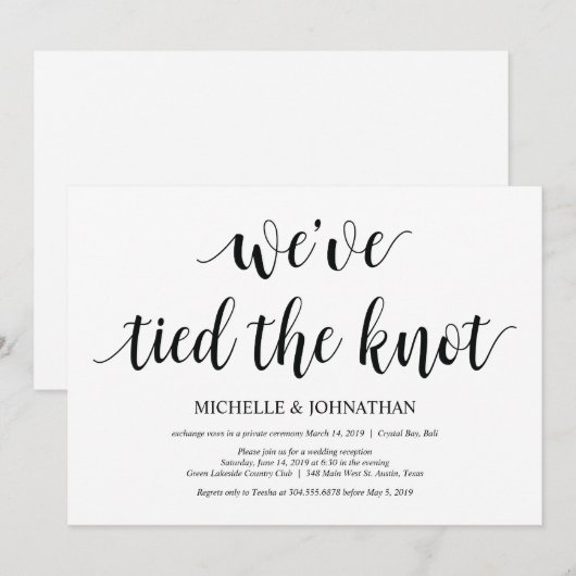 Uitnodigingskaart voor rustieke trouwerij na elope kaart (Voorkant / Achterkant)