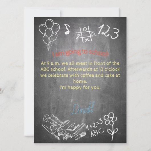 Uitnodigingskaart voor schoolinschrijving op het b (Achterkant)