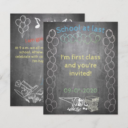 Uitnodigingskaart voor schoolinschrijving op het b (Voorkant / Achterkant)