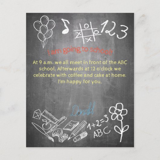 Uitnodigingskaart voor schoolinschrijving op het b (Achterkant)