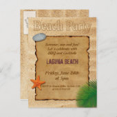 Uitnodigingskaart voor strandfeest met perkament o uitnodiging briefkaart (Voorkant / Achterkant)