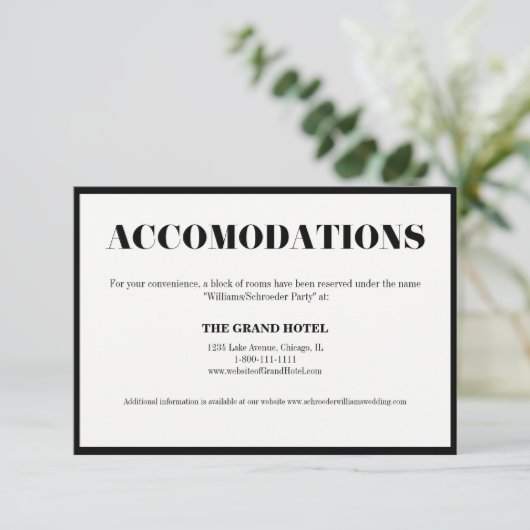 Uitnodigingskaart voor trouwaccommodatie voor Mr e Informatiekaartje (Staand voorkant)