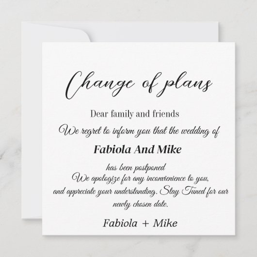 Uitnodigingskaart voor uitstel van de bruiloft kaart (Voorkant)