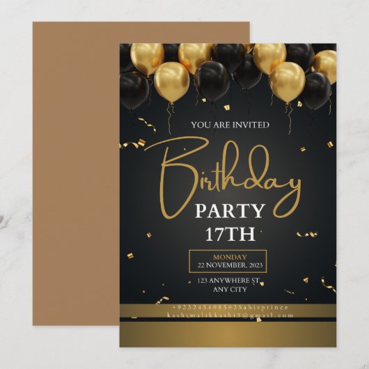 Uitnodigingskaart voor verjaardag bewerkbaar kaart (Voorkant / Achterkant)