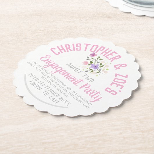 Uitnodigingskaart voor verlovingsfeest op de vorm  kartonnen onderzetters (Gekanteld)