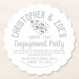 Uitnodigingskaart voor verlovingsfeest op een papi kartonnen onderzetters