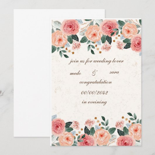 uitnodigingskaart voor wieden kaart (Voorkant / Achterkant)