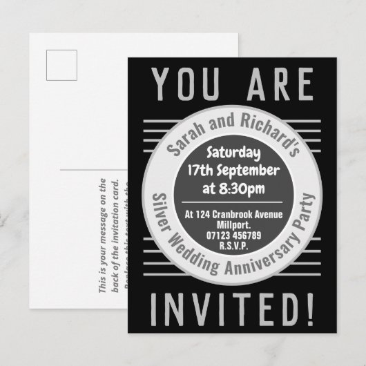 Uitnodigingskaart voor zilveren huwelijksjubileumf uitnodiging briefkaart (Voorkant / Achterkant)